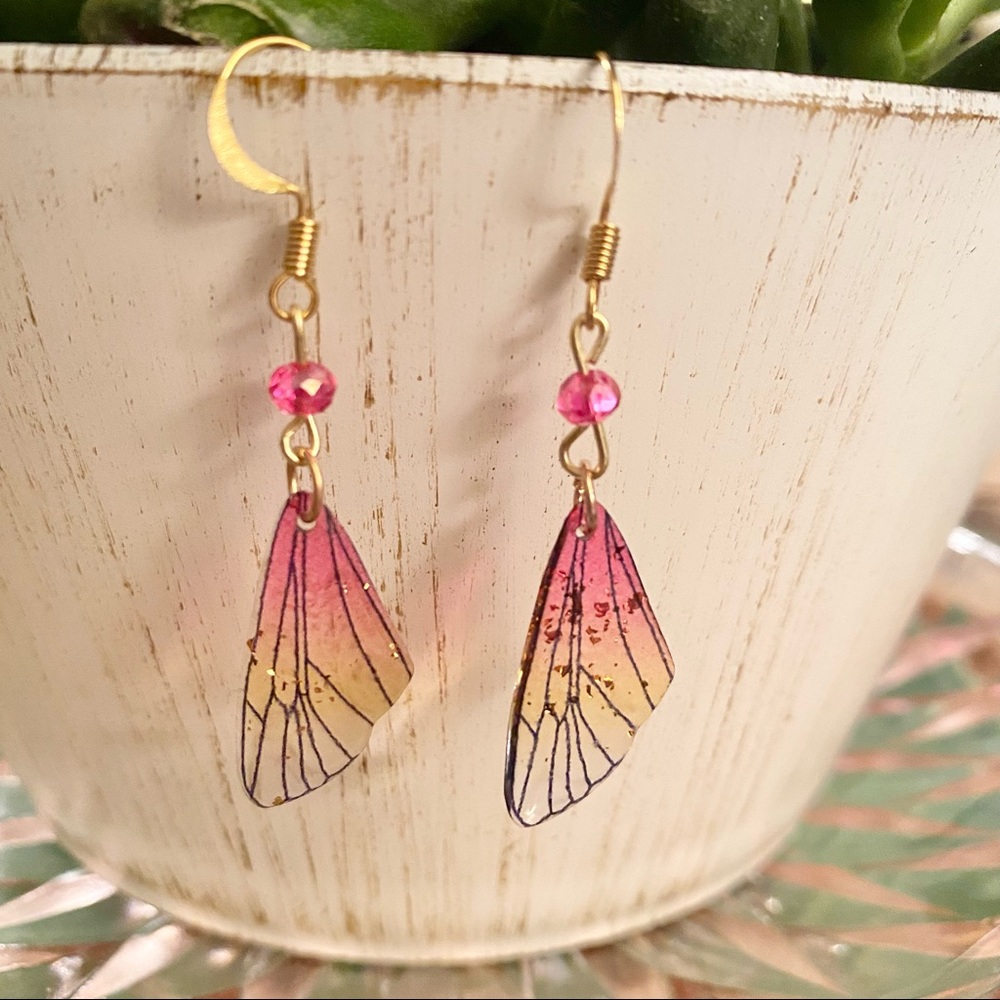 Pink fairy/butterfly wing earrings